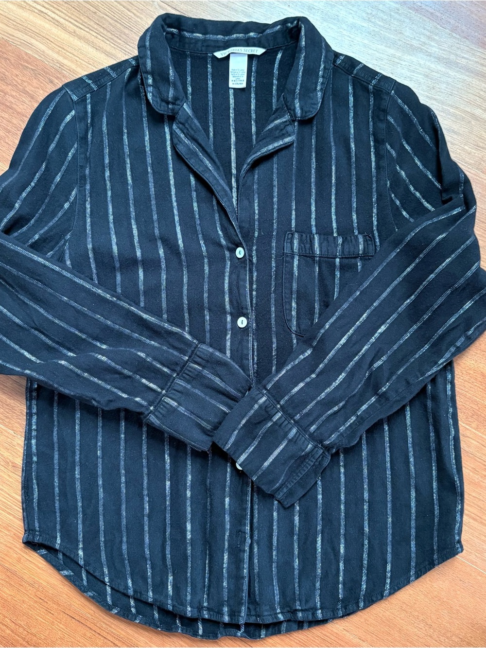 Victoria's Secret Black Lounge Shirt with Silver Gray Pinstripes